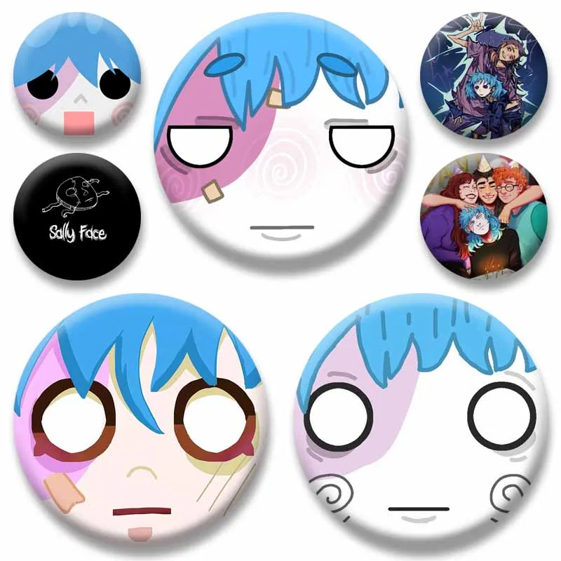 Horror Game Sally Face Coin Brooch Sal Larry Enamel Pins Funny Cartoon Role Lapel Badge Backpack Jacket Collar Accessories Gifts