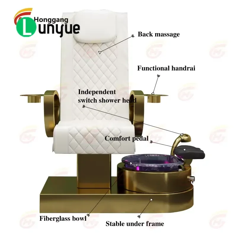 Luxury Golden Foot Massage Pedicure Chair with Manicure Belt 4 Sets for Beauty Spa Customizable Logo Professional Nail