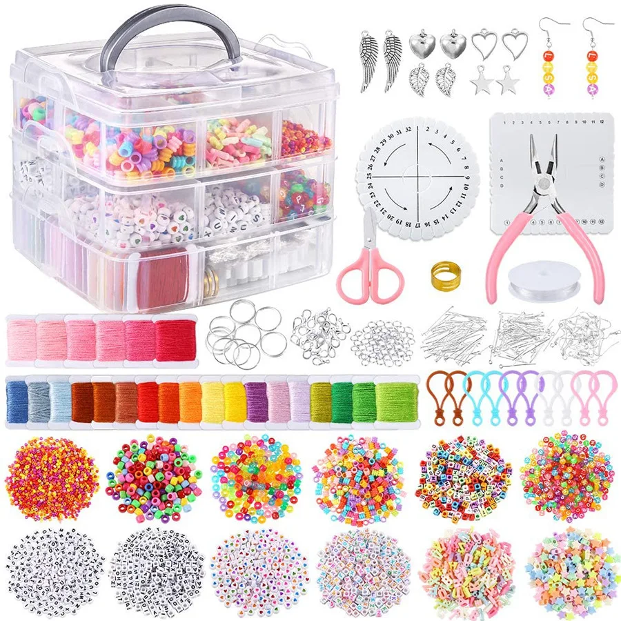 24000pcs Size 2mm Seed Beads for Jewelry Making Tiny Craft Beading Kit Set Letter Alphabet Beads w/ Elastic String Earring Hooks