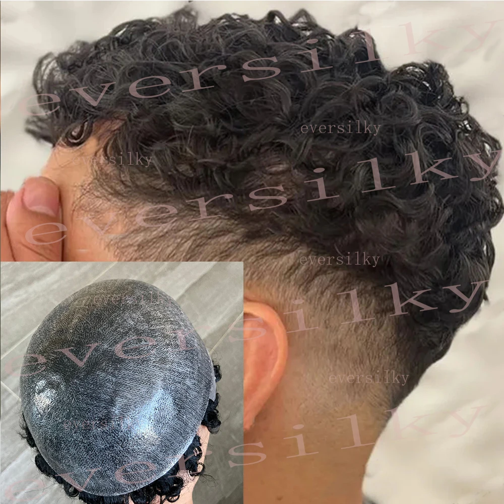 

18mm Curly Super Durable Male Wig Full Skin Pu 1B40 1B65 Grey Black Brown Microskin Human Hair Toupee Replacement Prosthesis