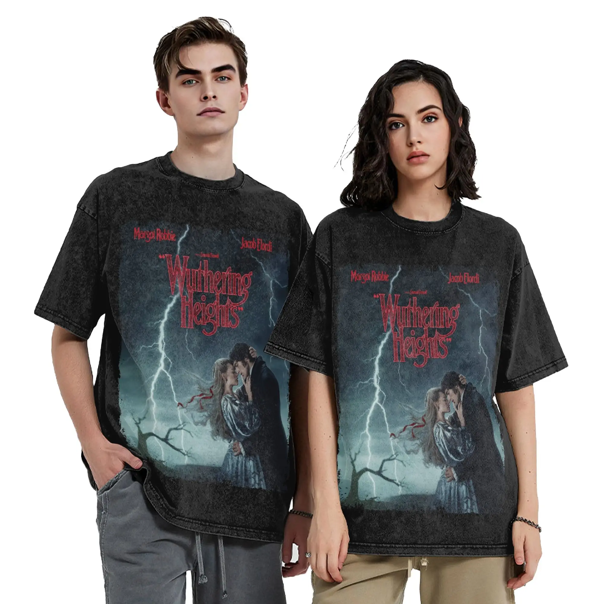 Wuthering Heights Movie Washed T Shirts Streetwear Vintage T-Shirts Jacob Elordi Tee Shirt for Men Women 100% Cotton Printed
