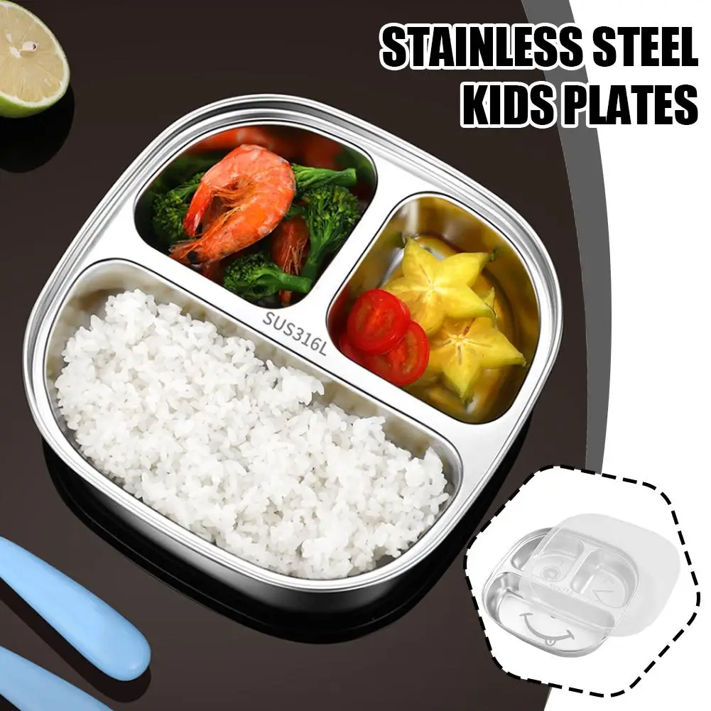

Steel Kids Plates Square Steel Divided Lunch Box Grid Food Container For Kid Cute Compartment Dinner Pl S0E2