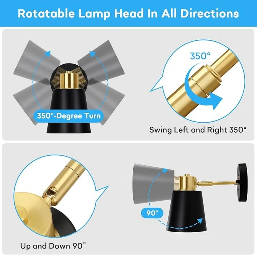 Hanging Grow Light Adjustable Head Black And Gold Wall Sconce Indoor Garden Illumination Without