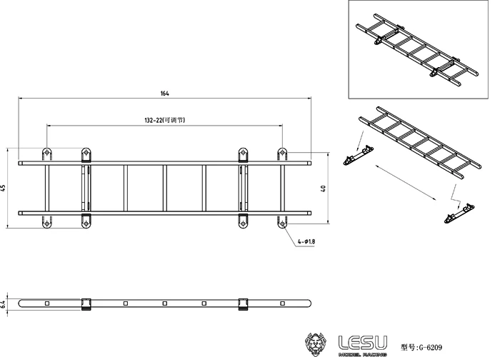 lLeiter 1/14 Truck Tragbare g-6209 Fahrzeugmontierte Werkzeugleiter Abnehmbare Traktor-Ingenieurfahrzeug-Leiter Lesu Universal – Detail 1