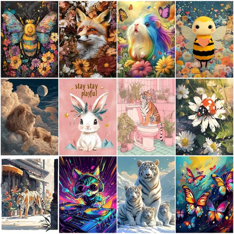 

RUOPOTY Paintings For Painting By Numbers Animals Digital Canvas Painting Watercolor Color Markers Drawing Handicraft Wall Decor