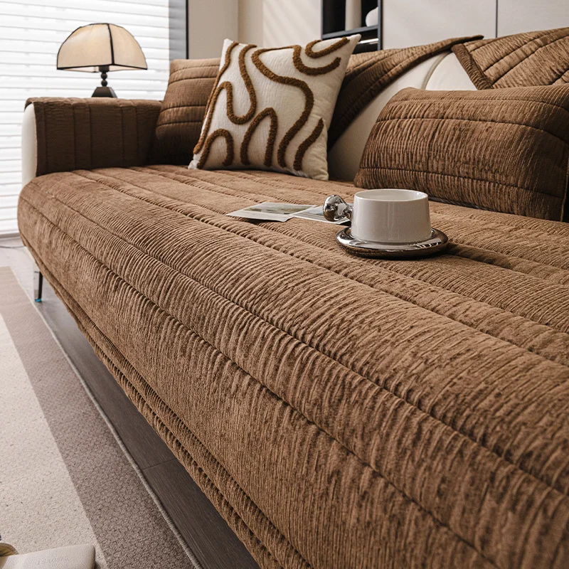 Thicken Plush Striped Sofa Cushion Cover Solid Color Sofa Towel Non-slip Couch Slipcover Furniture Protector Living Room 소파 커버