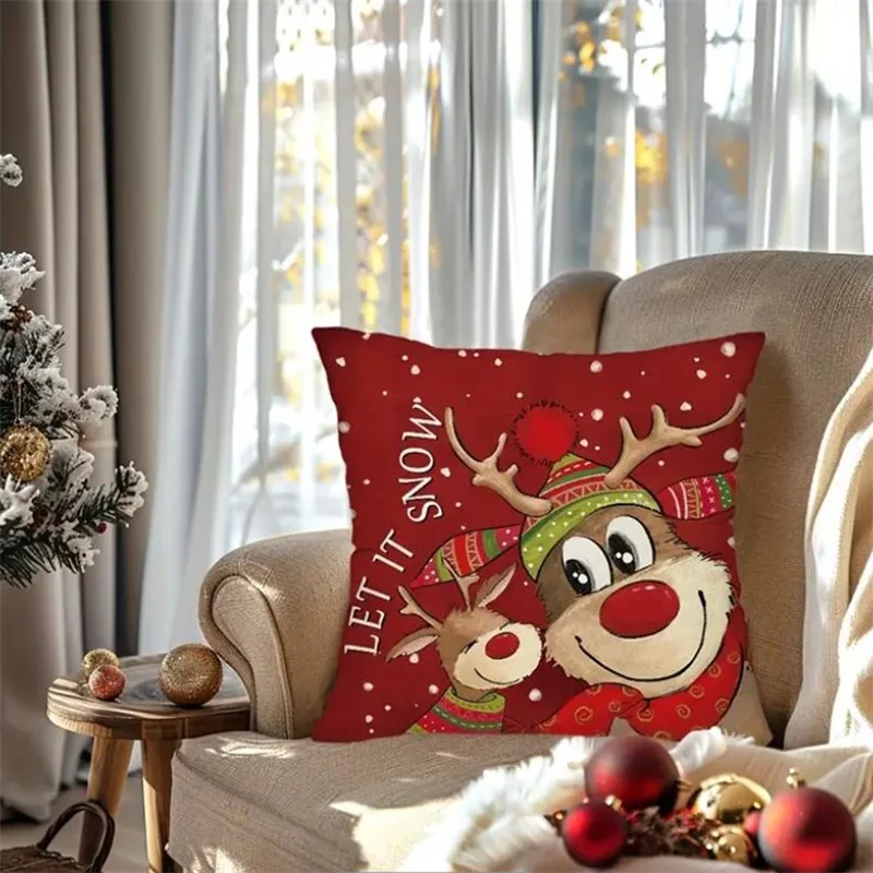 Christmas Pillow Cover Cross border Home Cartoon Sofa Cushion Cover Linen Printed Living Room Decoration Pillowcase