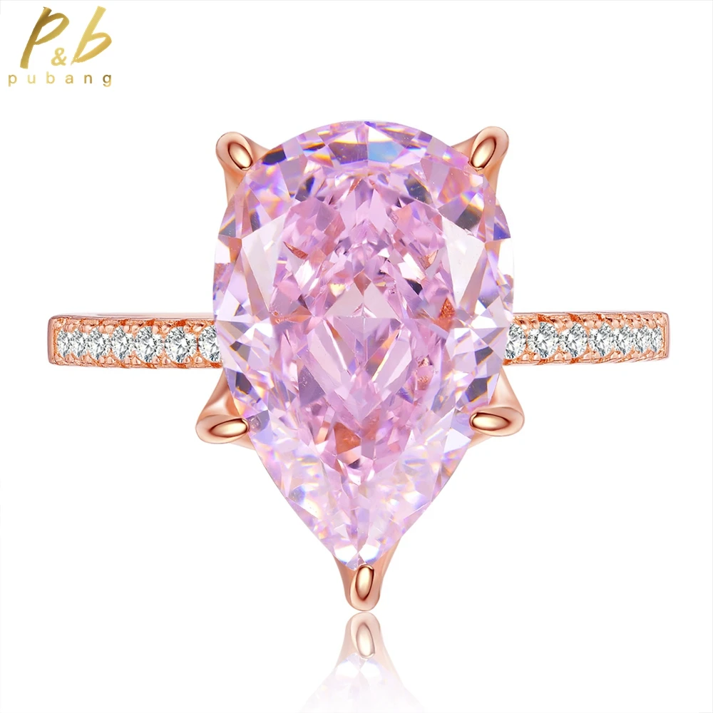 

PuBang Fine Jewelry Solid 925 Sterling Silver Pink Sapphire Created Moissanite Diamond Ring for Women Wedding Gift Drop Shipping