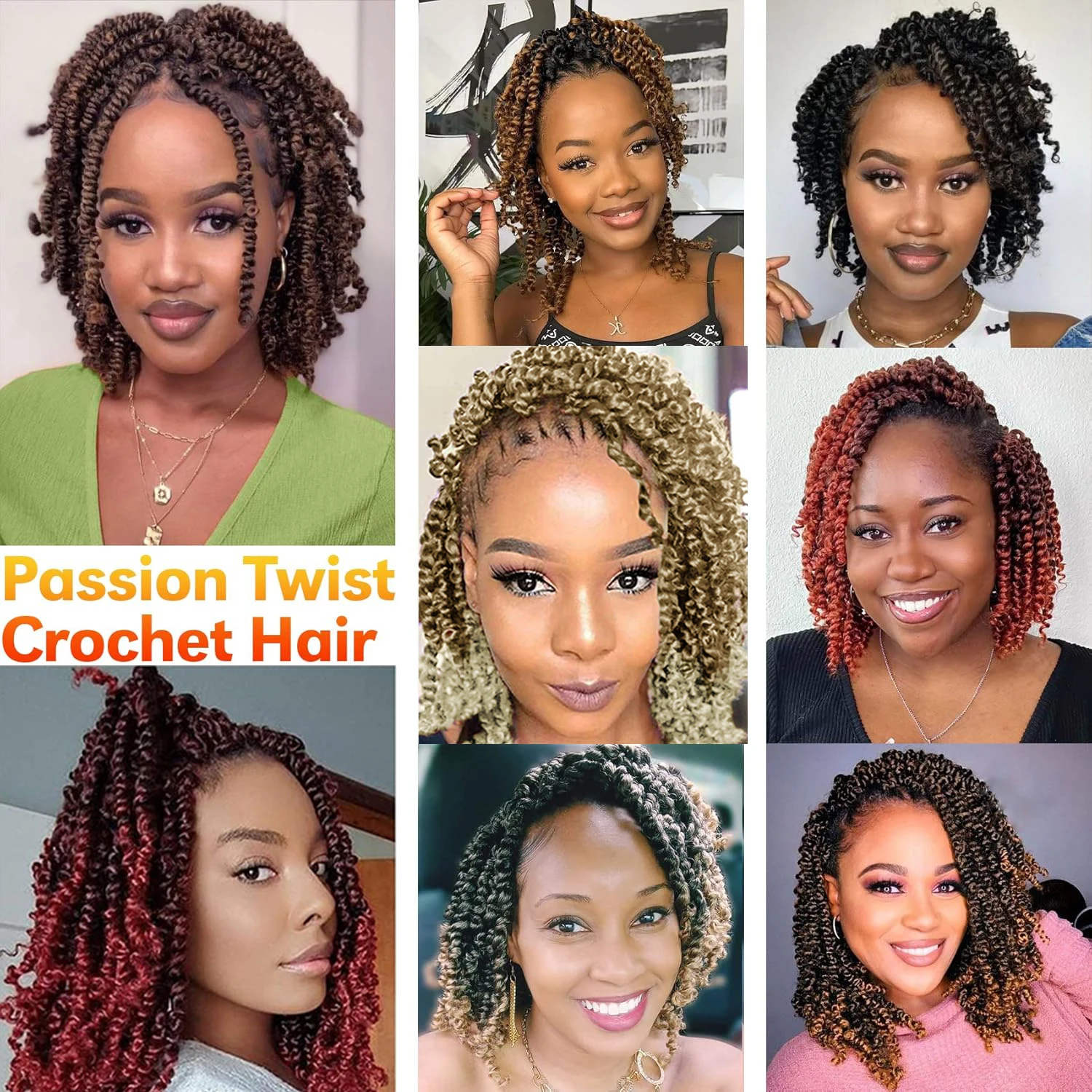 8-packs Passion Twist gehaakt haar voor zwarte vrouwen, synthetisch prelooped gehaakt twisthaar met krullende uiteinden