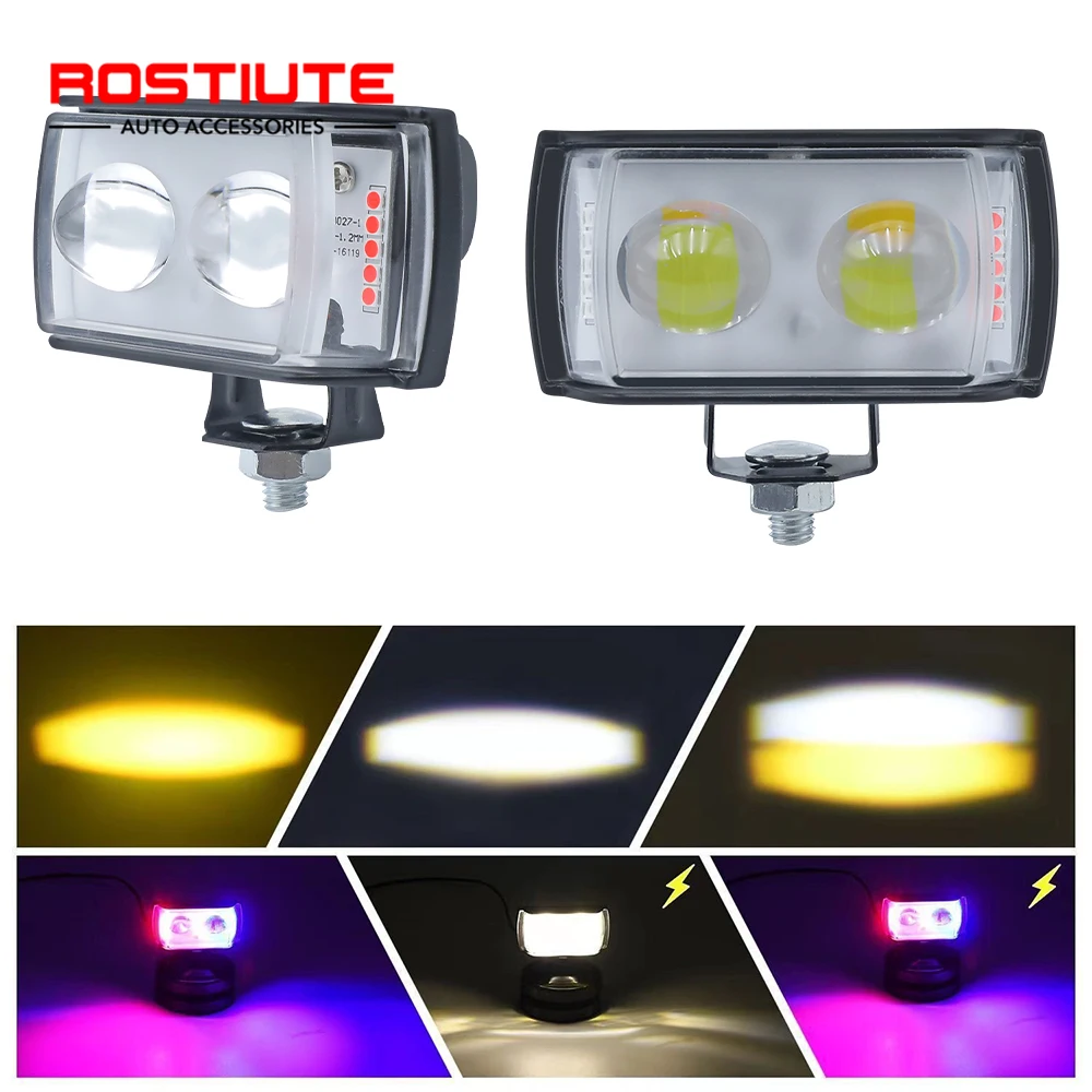 Motorcycle Led Lights with Strobe Additional Driving Spotlights Fog Lamp Auxiliary Motorcycle Headlights for Offroad Truck ATV