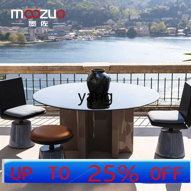 

LMM solid wood round dining table villa household round dining table and chair combination