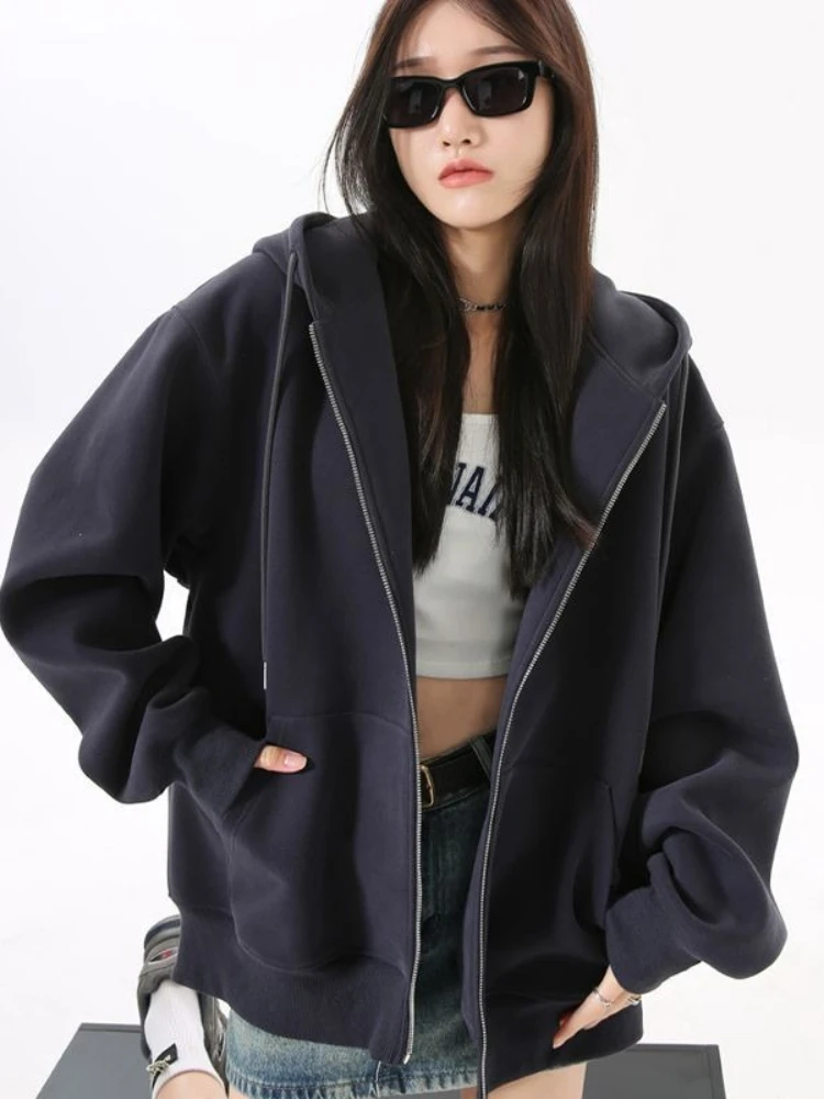 Spring Autumn Gray Hooded Cardigan Unisex 2026 Loose Fashionable Relaxed Fit Top