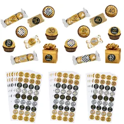30th 40th 50th Birthday Party Favor Stickers Black Gold 30 40 50 Years Old Birthday or Anniversary Party Gift Decoration Labels