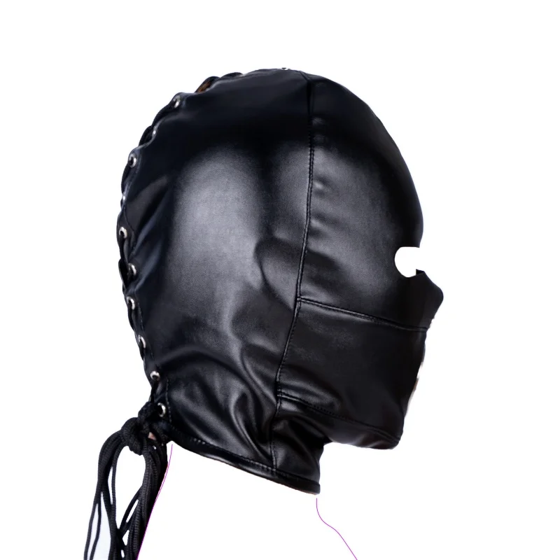 Adults Women Men Halloween Party Games Black Mysterious HeadgearSexy Cosplay Mask Fetish PU Leather Full Face Masked Hood