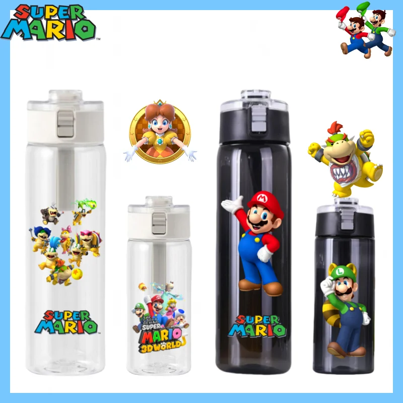 BANDAI Mario Water Glasses Fitness Sports Travel Mountaineering Large Capacity Cups Student Kettle Children's Cartoon Bottles