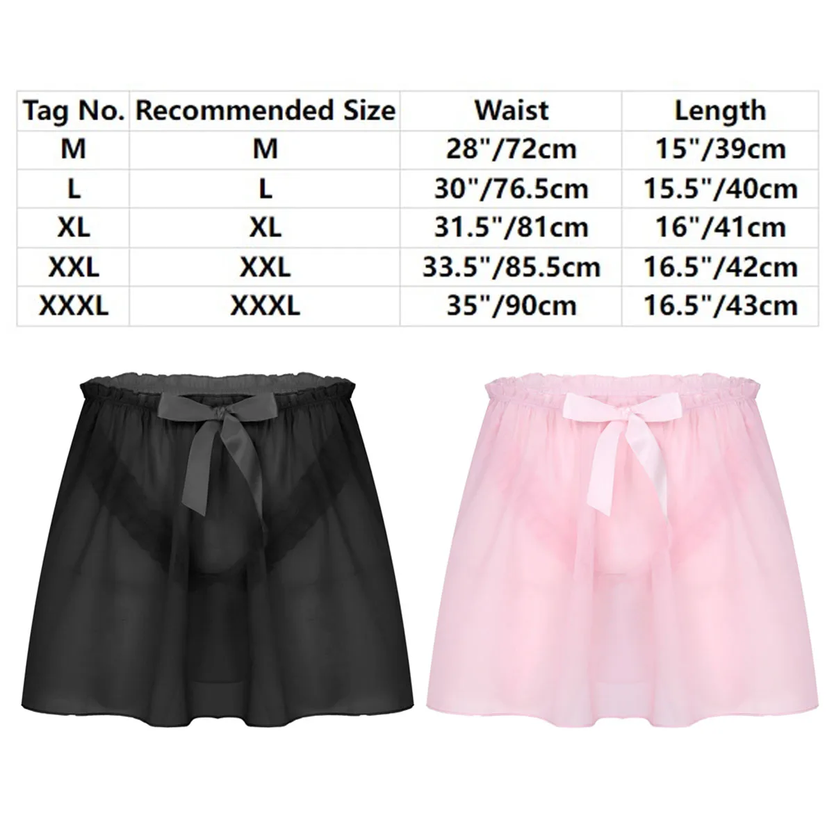 Gay Male Pink Skirt Mens See-Through Chiffon Sissy Crossdress Costume Lace Trim Skirted Panties Briefs Underwear Sleepwear