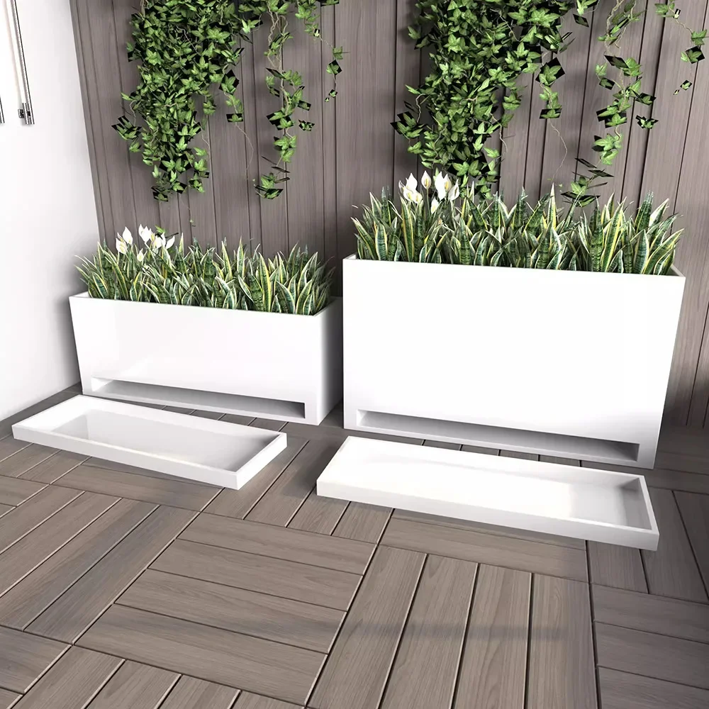 Outdoor balcony flower box combination with water tray can receive water, indoor roof terrace planting box, wrought iron courtya