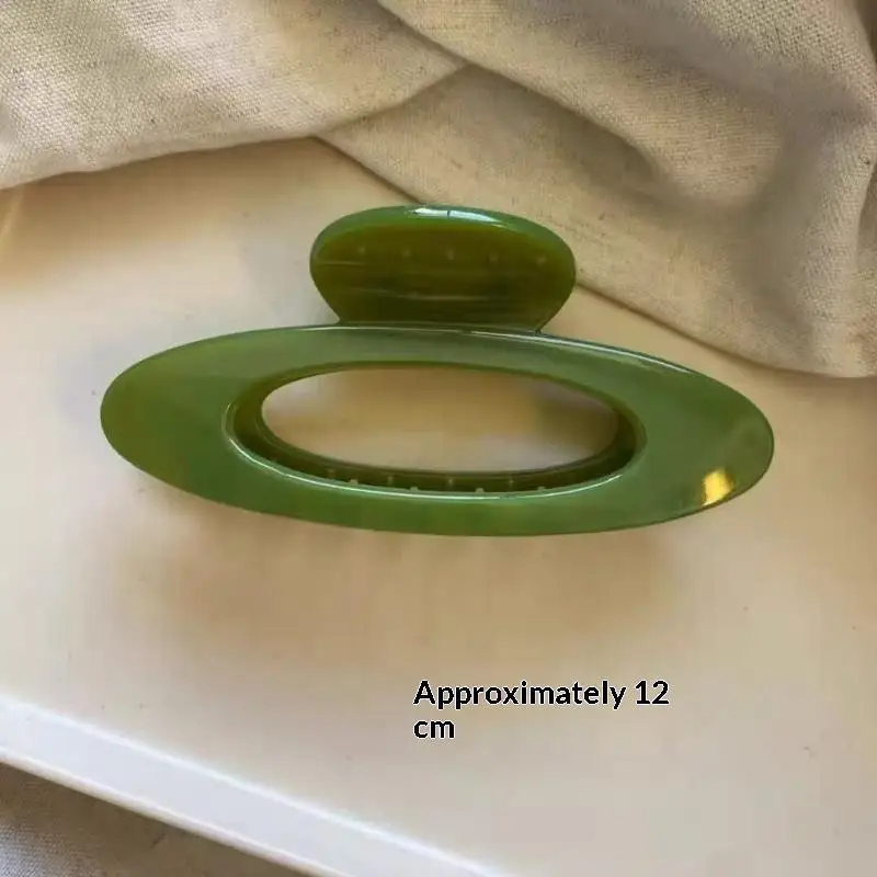 French Hollow Jelly Green Geometric Ellipse Arc Hair Clip For Woman Girl Hair Claw Retro Large Shark Clip Hair Accessories