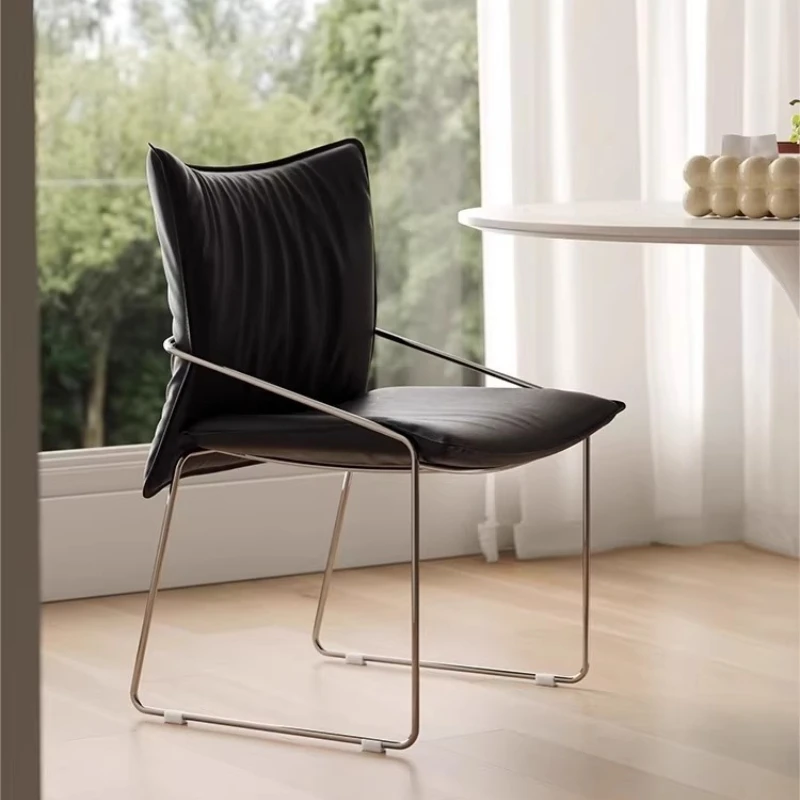 Mid-Century Modern Dining Chair Stainless Steel Bauhaus Style Backrest Chairs Chic Single Chair