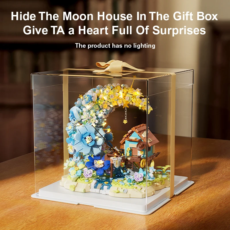 Blume Mond Holzhaus Mädchen kleine Partikel Puzzle Montage Bausteine Dekoration Festival Geschenk