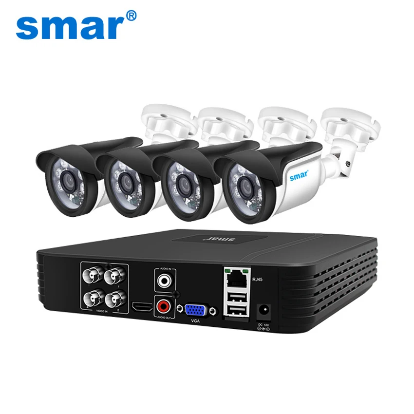 Smar CCTV Camera Security System Kit 4CH 1080P AHD Camera Kit 5 in 1 Hybrid DVR Waterproof Camera Night Vision Email Alarm