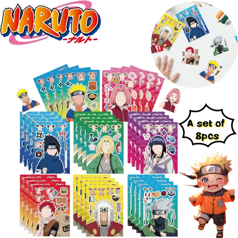 Pegatinas de Naruto Uzumaki y Naruto Hatake Kakashi, impresiones de alta calidad con diseños de anime y dibujos animados, pegatinas decorativas para personalizar y cambiar el rostro, ideales para estudiantes.