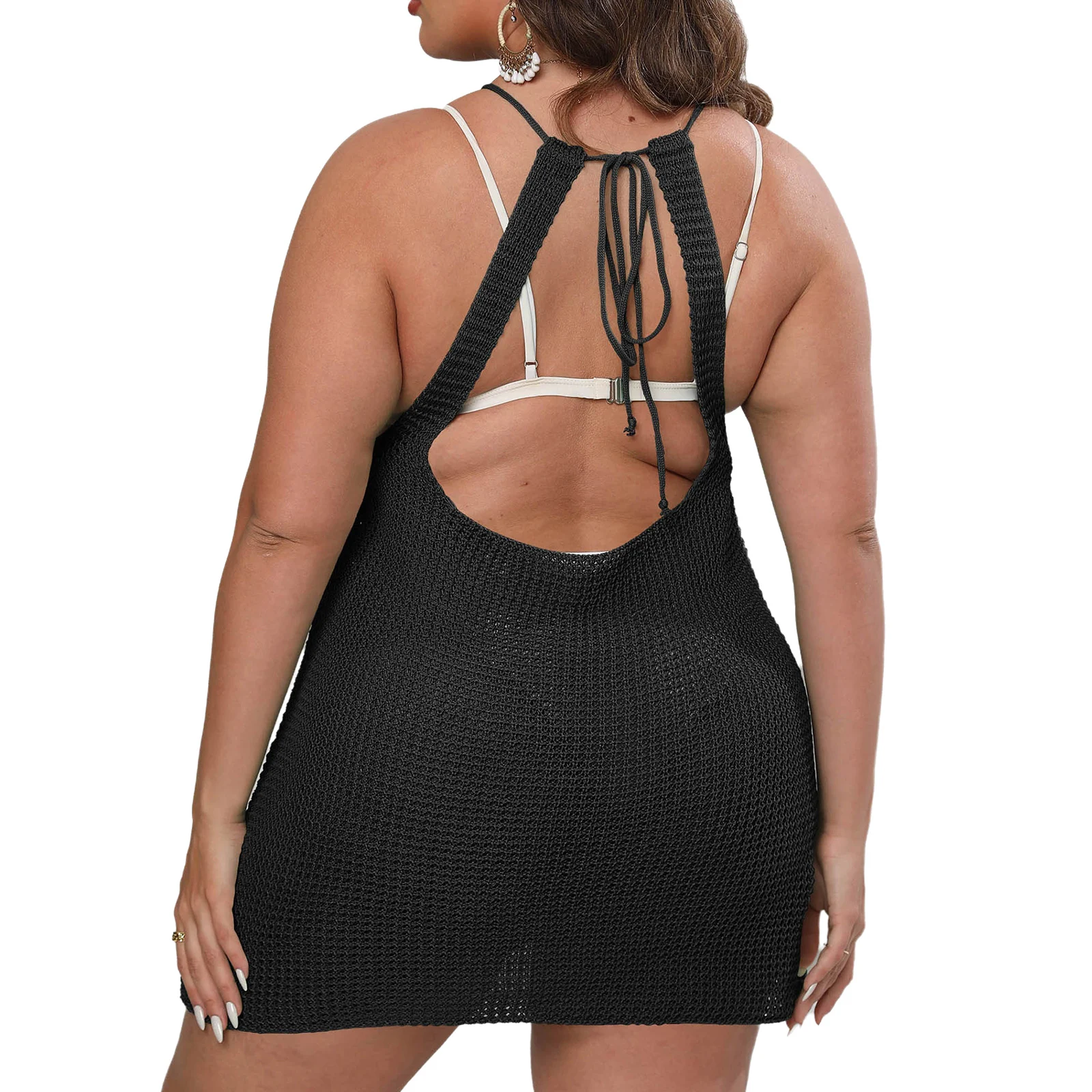 

Adults Women Swim Dress Swimsuit Cover Up Halter Sleeveless Backless Beachwear Skirt Cover Up for Beach Pool Parties Vacation