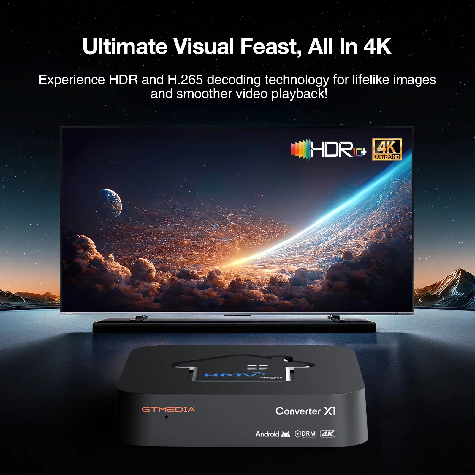 Конвертер Gtmedia HDTV X1 Android 11 4K, HD, 2+32 ГБ, поддержка atsc3.0/atsc1.0, цифровой наземный сигнал, atsc3.0, канал DRM