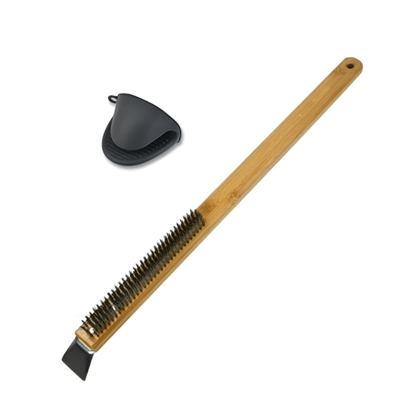 Pizza Stone Cleaning Brush with Scraper Cleaning Brush Wood Handle Cook Kitchen Oven Brush BBQ Baked Tool Cleaning Brush GXMF