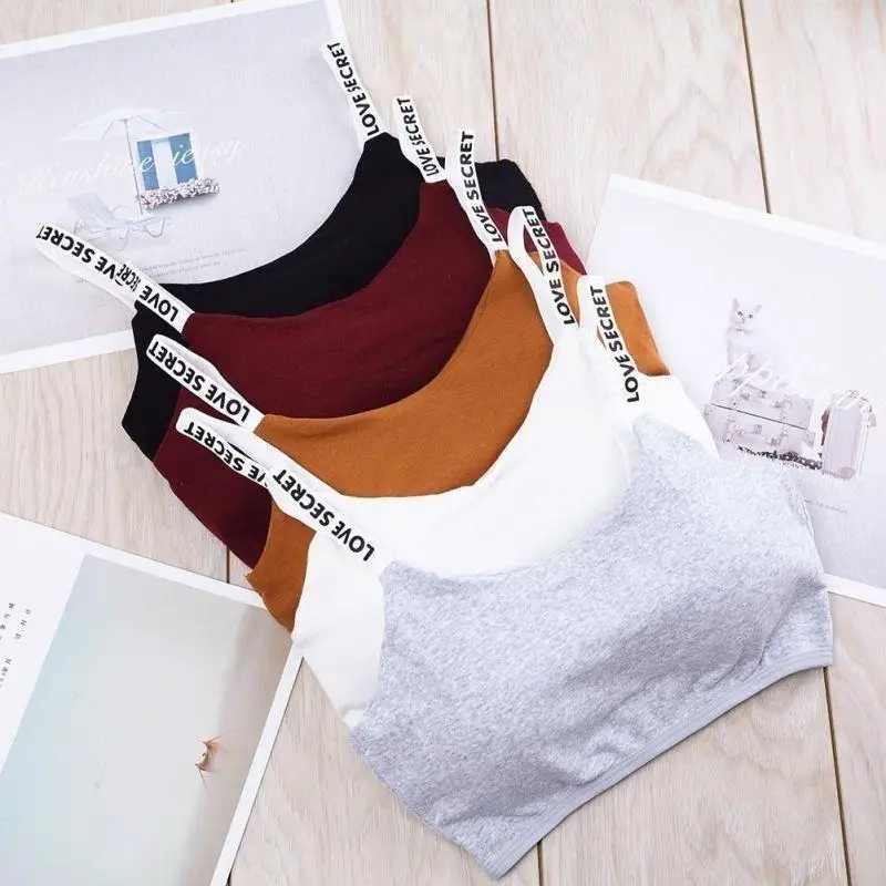 Women's Seamless Tube Top Bra Letter Strap Anti Exposure Sports Bralette Crop Camisole Padded Underwear Vest