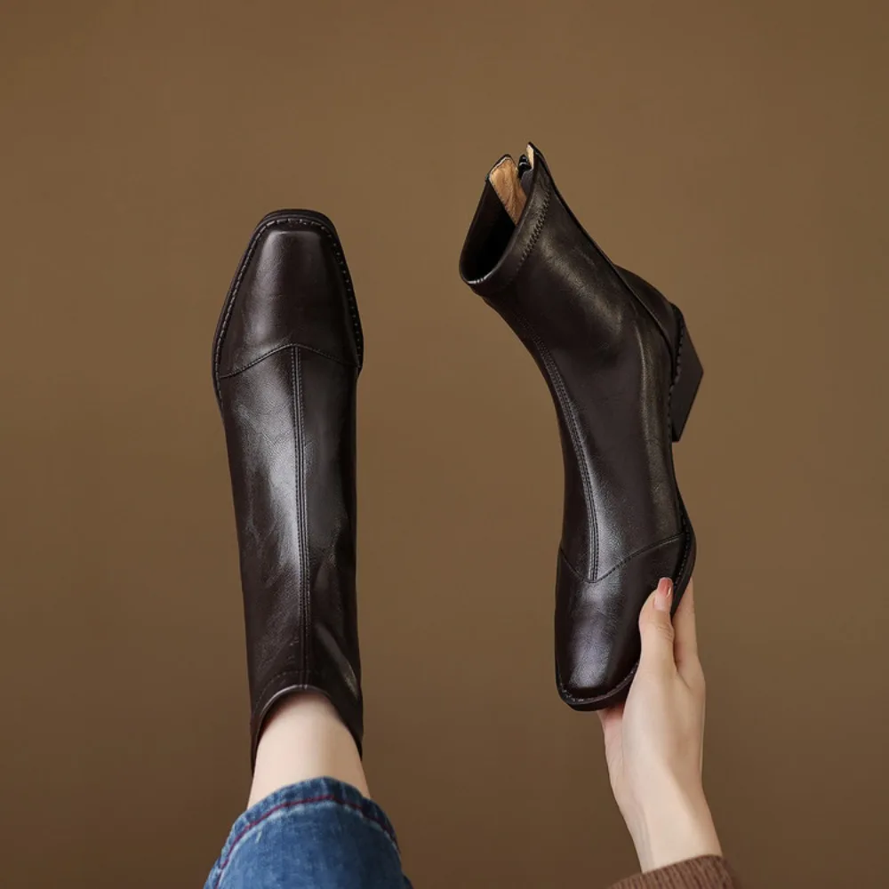 Women's 2026 New Chelsea Boots, Genuine Leather Chunky Mid Heel, Solid Color Autumn Winter Casual Wear