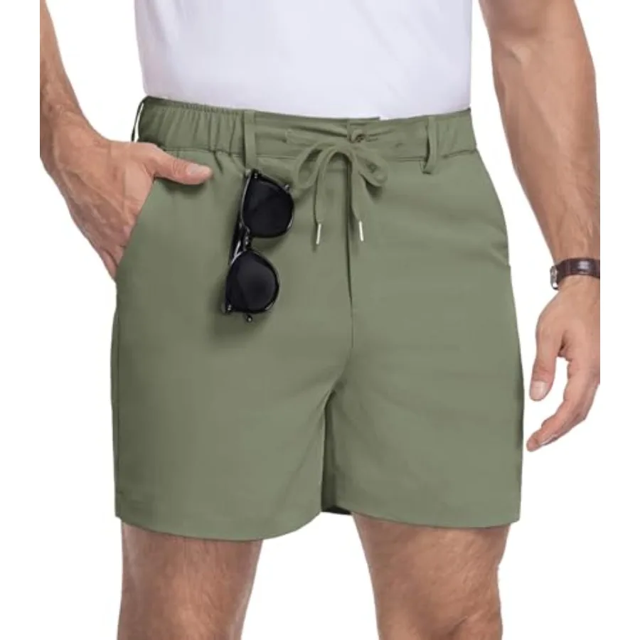 

RQP Men's Classic-fit 5In Casual Shorts Elastic Waist Drawstring Shorts Lightweight Summer Beach Vacation Short