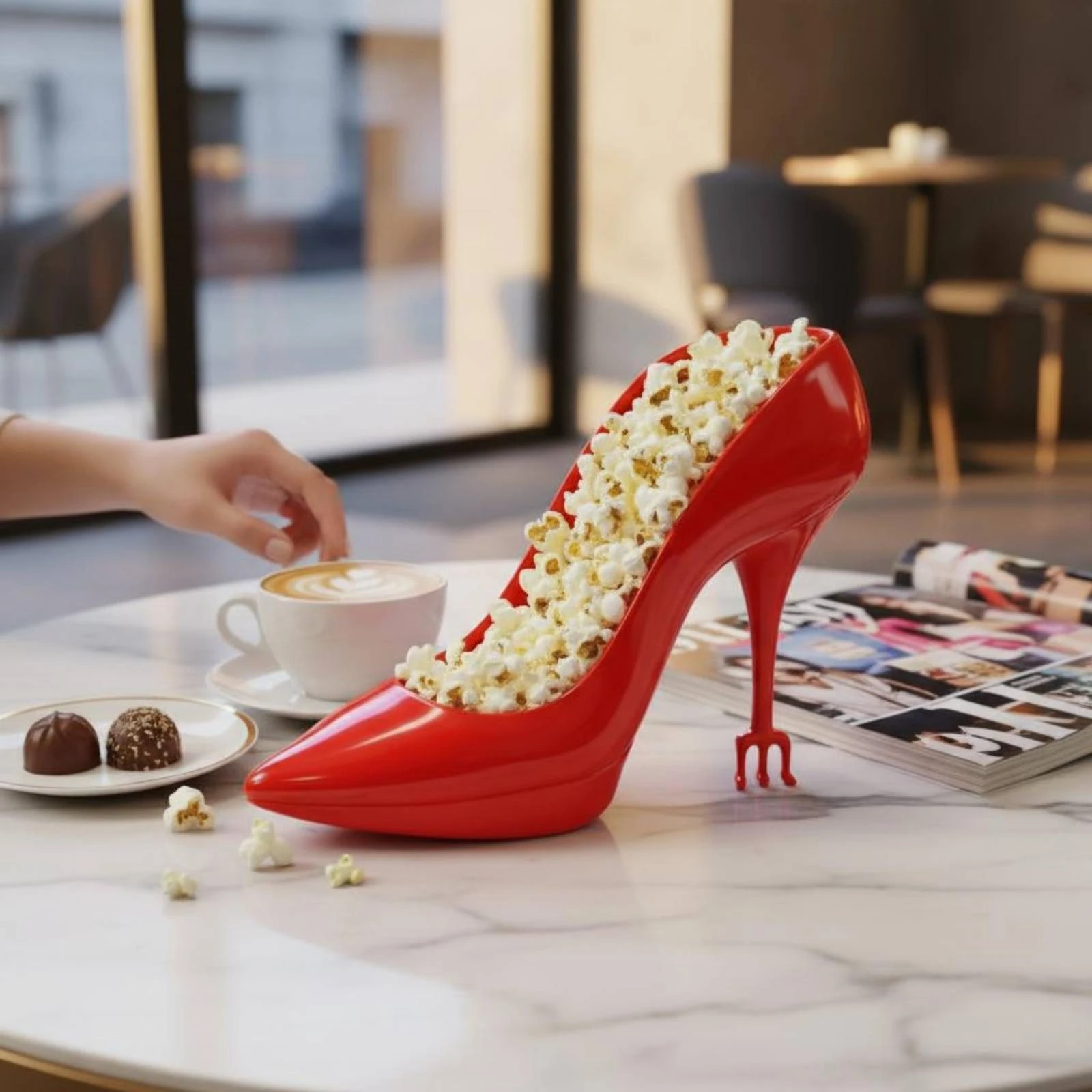 High Heel Popcorn Container Glossy High-Heel Heel Container Shoe Shaped Snack Container Shiny Popcorn Bowl Molded