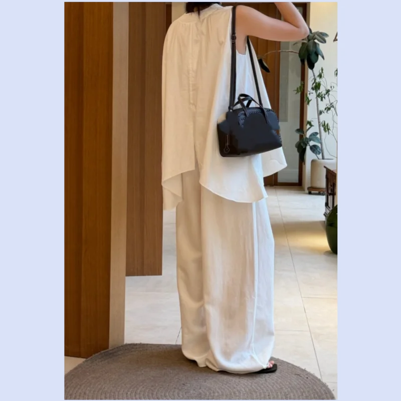 26 year early autumn new product designer loose V-neck pure cotton women's slit A-line sleeveless shirt