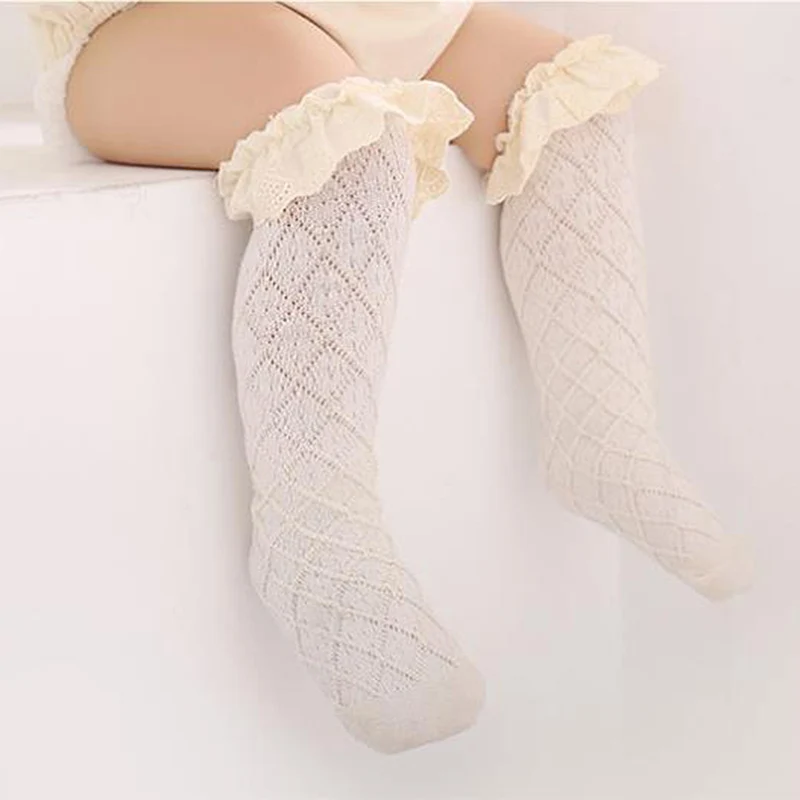 

0-6M Toddler Girls Knee High Socks Breathable Knit Lace Ruffle Princess Socks for Party Wedding Photography