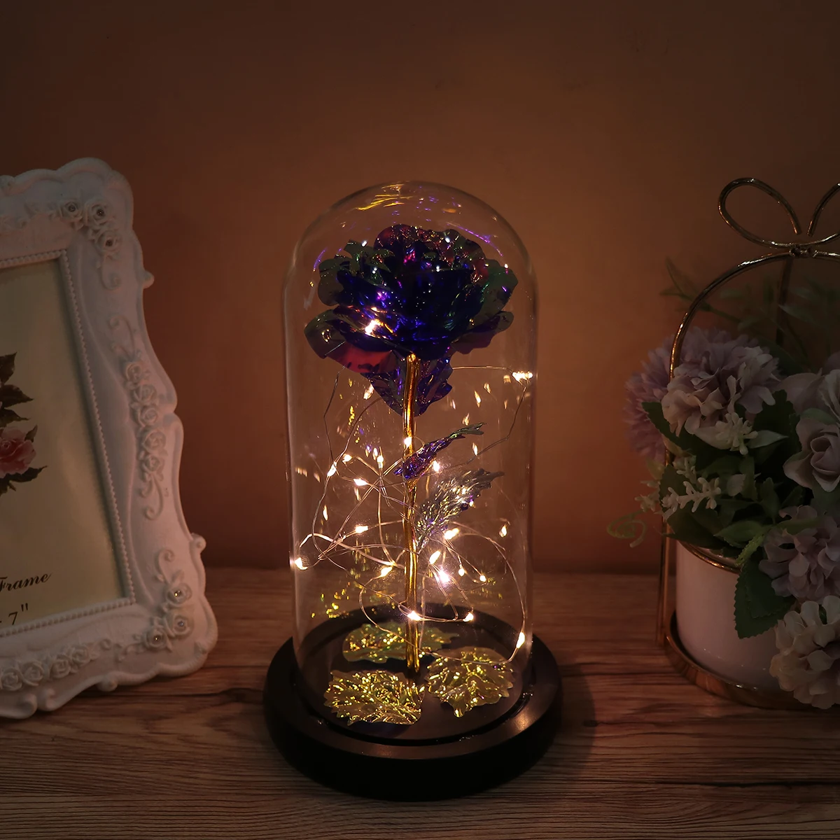 

1Pcs Artificial Rose Night Lamp Glass Dome LED Colorful Romantic Lighting Eternal Flower Lamp for Valentine Anniversary