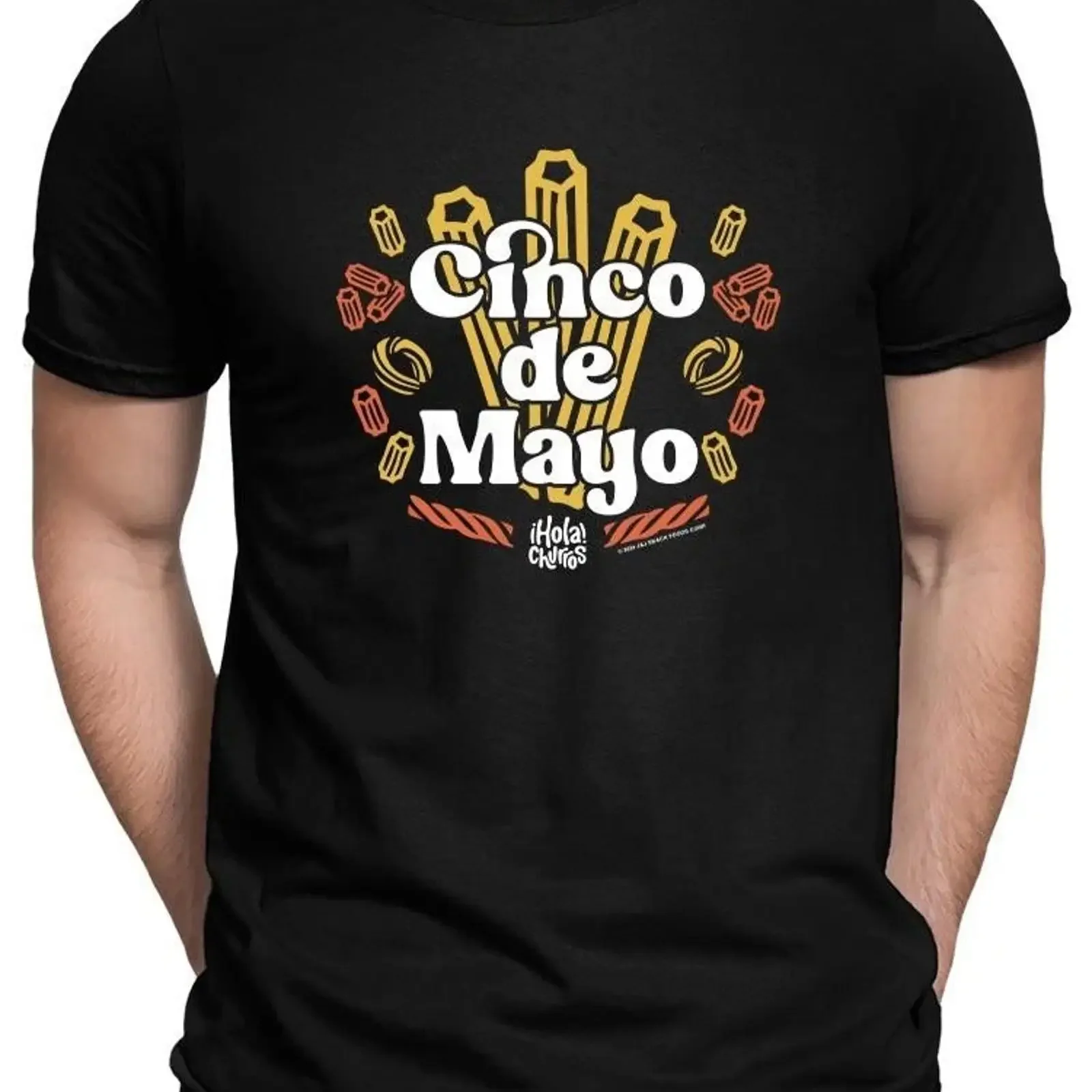 Camiseta de hombre con diseño festivo de Cinco de Mayo y Churros, estilo vintage lavado, versátil, cómoda, elástica, elegante y suave.