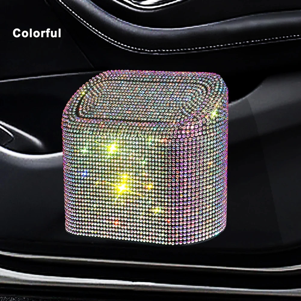 Glitter Trash Can For Car Storage Box Garbage Grabber Bling Rhinestone Door Trash Bin Auto Supplies Car Interior Accessories