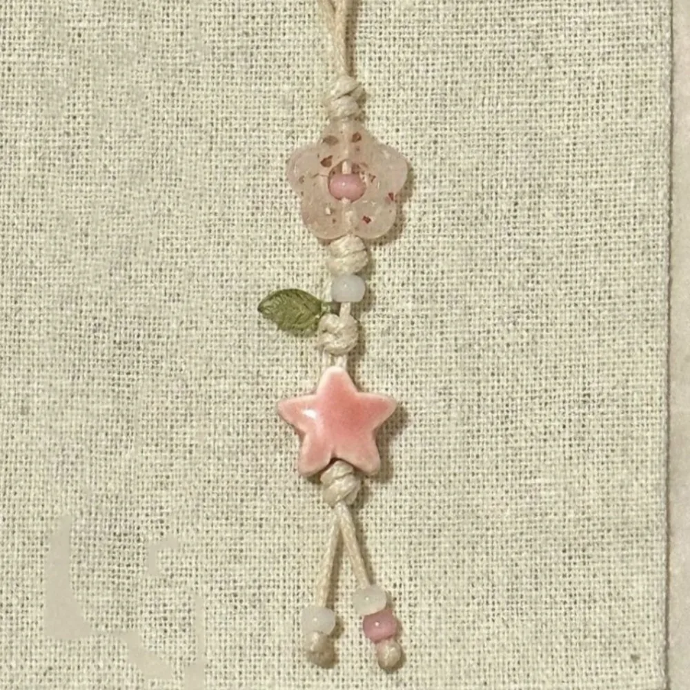 귀여운 별꽃 폰 참 스트랩 카와이 세라믹 비즈 폰 끈 파스텔 색상 소녀 가방 카메라 펜던트... - 3