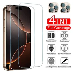 4in1 Tempered Glass For iPhone 16 Pro Max 15 14 13 11 12 Pro Max Mini XS X XR 7 8 6S Plus Full Cover Screen Protectors Lens Film
