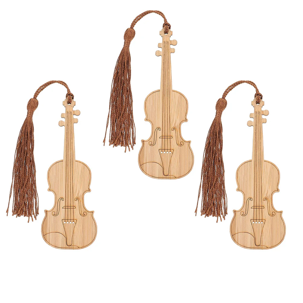 

3Pcs Creative Violin Shape Bookmarks Premium Bamboo Reading Tools Compact Design for Easy Storage Ideal Gift for Book