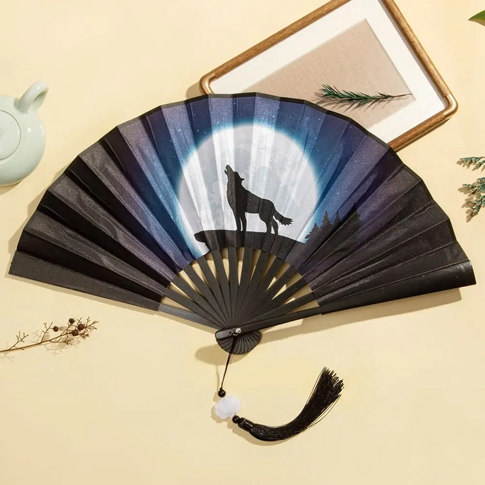 High Quality Silk Vintage Folding Fan Colorful Bamboo Hand Fan Hand Fan Tassel Elegent Shank Classical Dance Fan Home Decoration