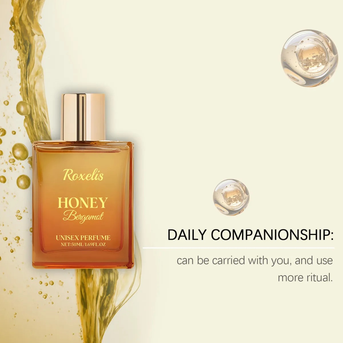 50ml Unisex Eau de Parfum, Honey Bergamot Fragrance, Long Lasting Scent Perfume for Men Women, Suitable for Daily Dating Party