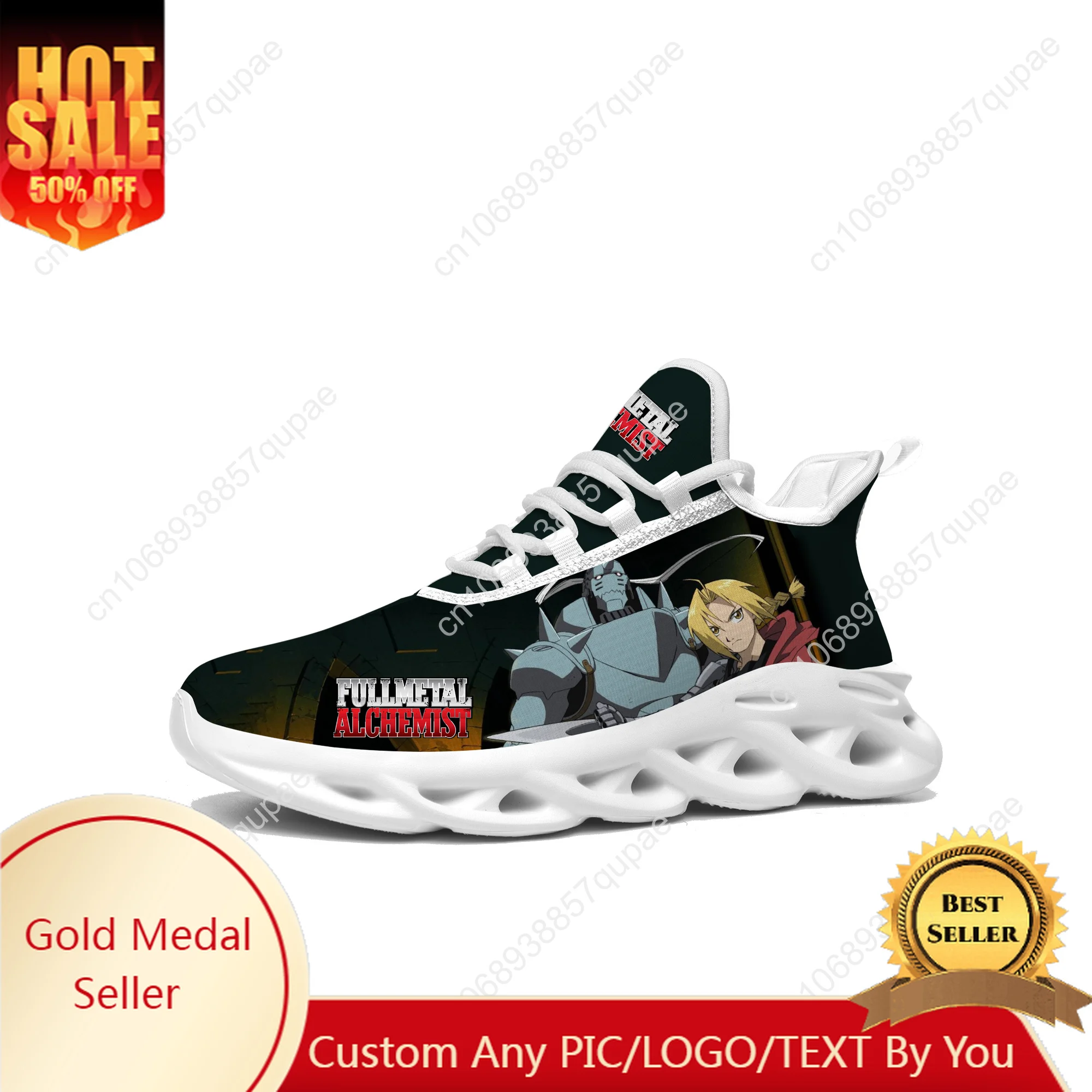 

Fullmetal Alchemist Cartoon Anime Flats Sneakers Womens Sports Run Shoes High Quality Sneaker Lace Up Mesh Footwear Custom Shoe