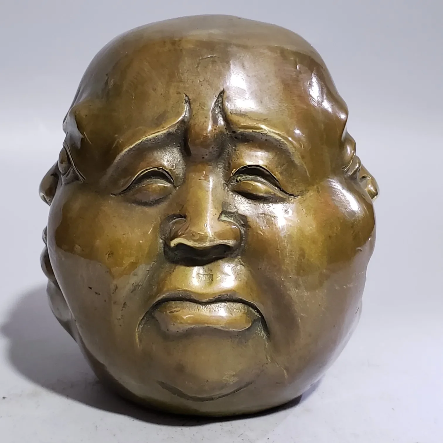 OLD BRONZE Carved Buddhism Buddha Head Sculpture Statue 4 Faces