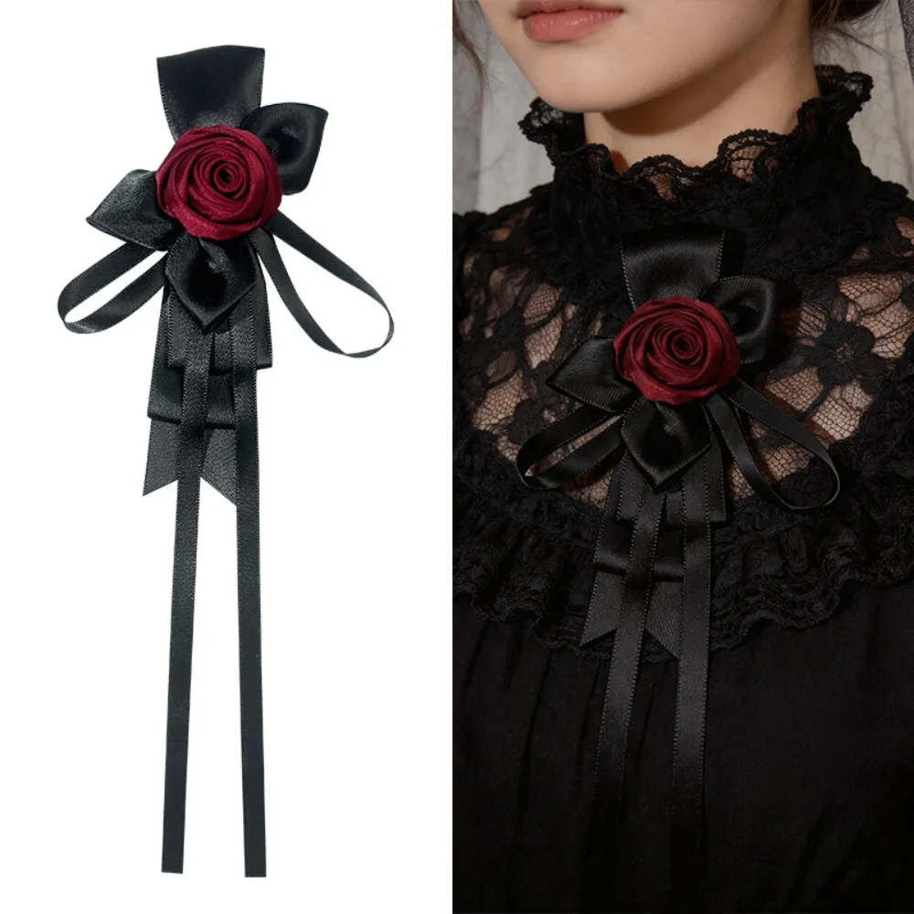 Korean Fashion Fabric Bow Tie for Women Ribbon Rose Flower Shirt Necktie Wedding Party Jewelry Accessories