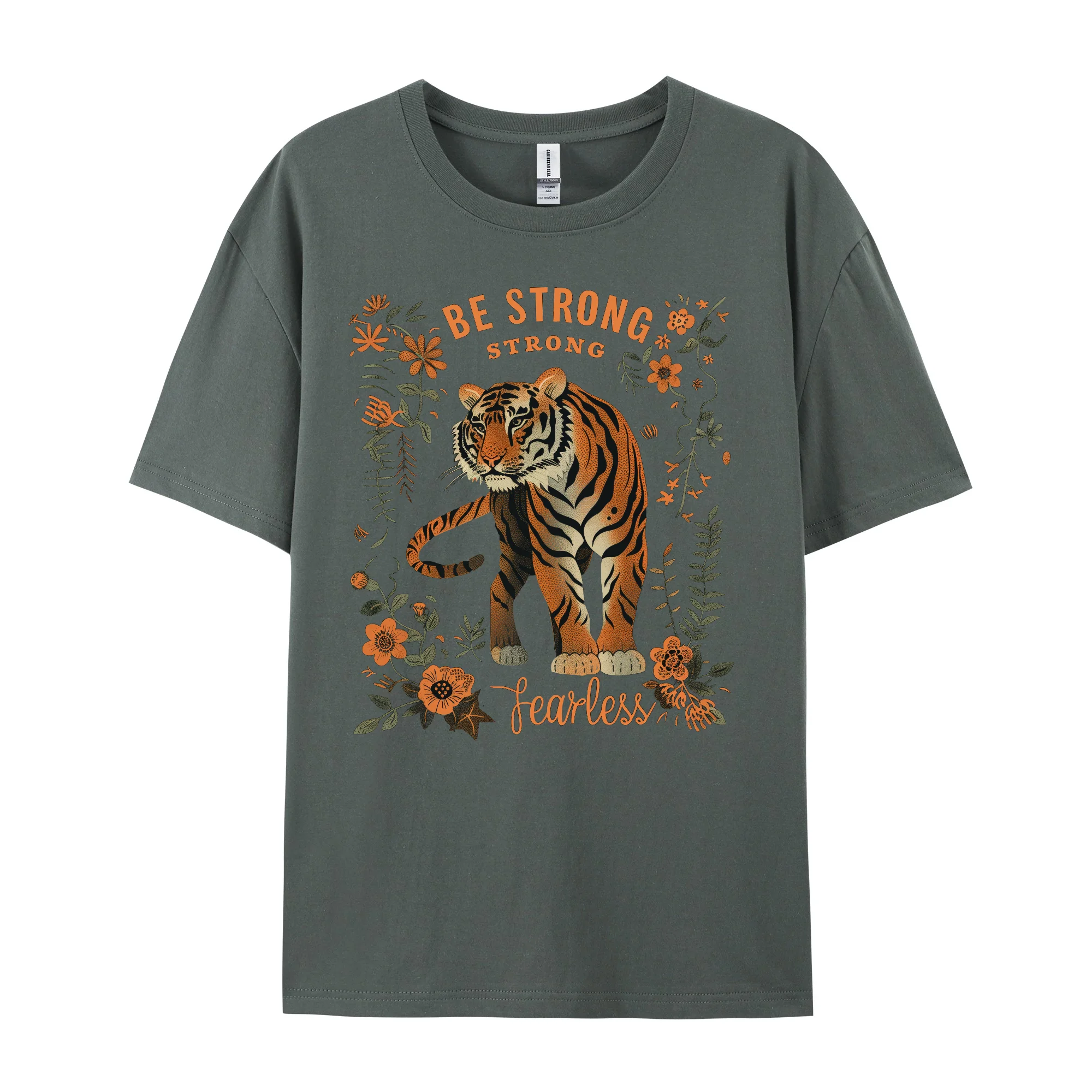 Camiseta de algodão com estampa de monograma tigre masculina, blusa estilo Harajuku, respirável, extragrande, casual, vintage, verão, 2024