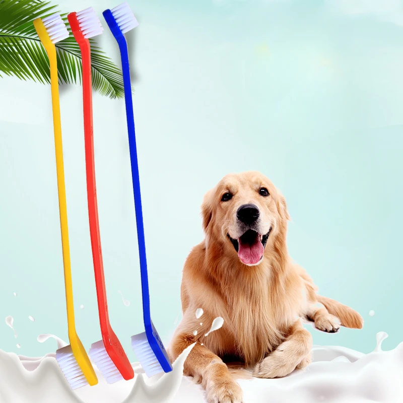 10PCS Pet Toothbrush Pet Long Handle Double Head Toothbrush Dog Oral Cleaning Care