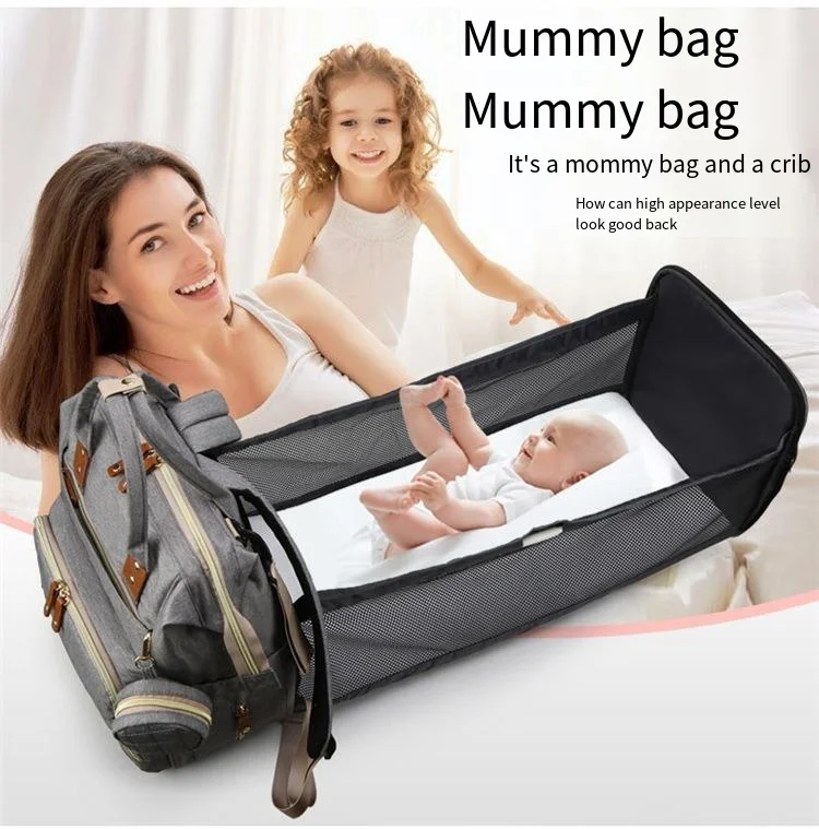 Bolsa de mamá de doble hombro multifuncional de gran capacidad, mochila plegable para cochecito de cuna, bolsa de pañales ligera