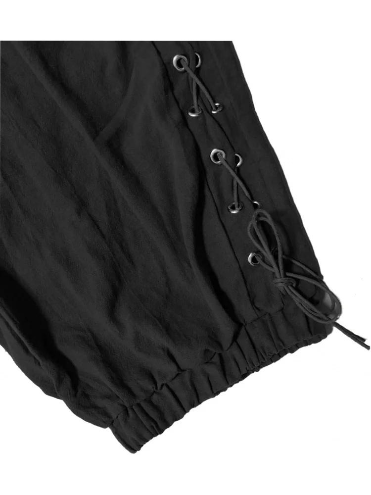 Men’s Pirate Shorts Medieval Viking Navigator Renaissance Banded Pants Gothic Linen Costume Shorts